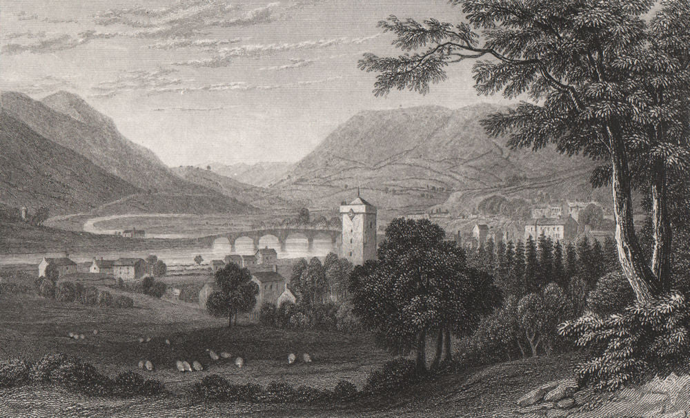 Builth Wells, Breconshire, Wales, by Henry Gastineau 1835 old antique print